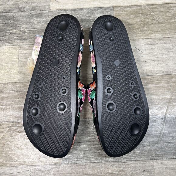 Johnny Was Evening Palace Slide Women's 10 Black Floral Flip Flop Shoe NWT - Picture 7 of 8